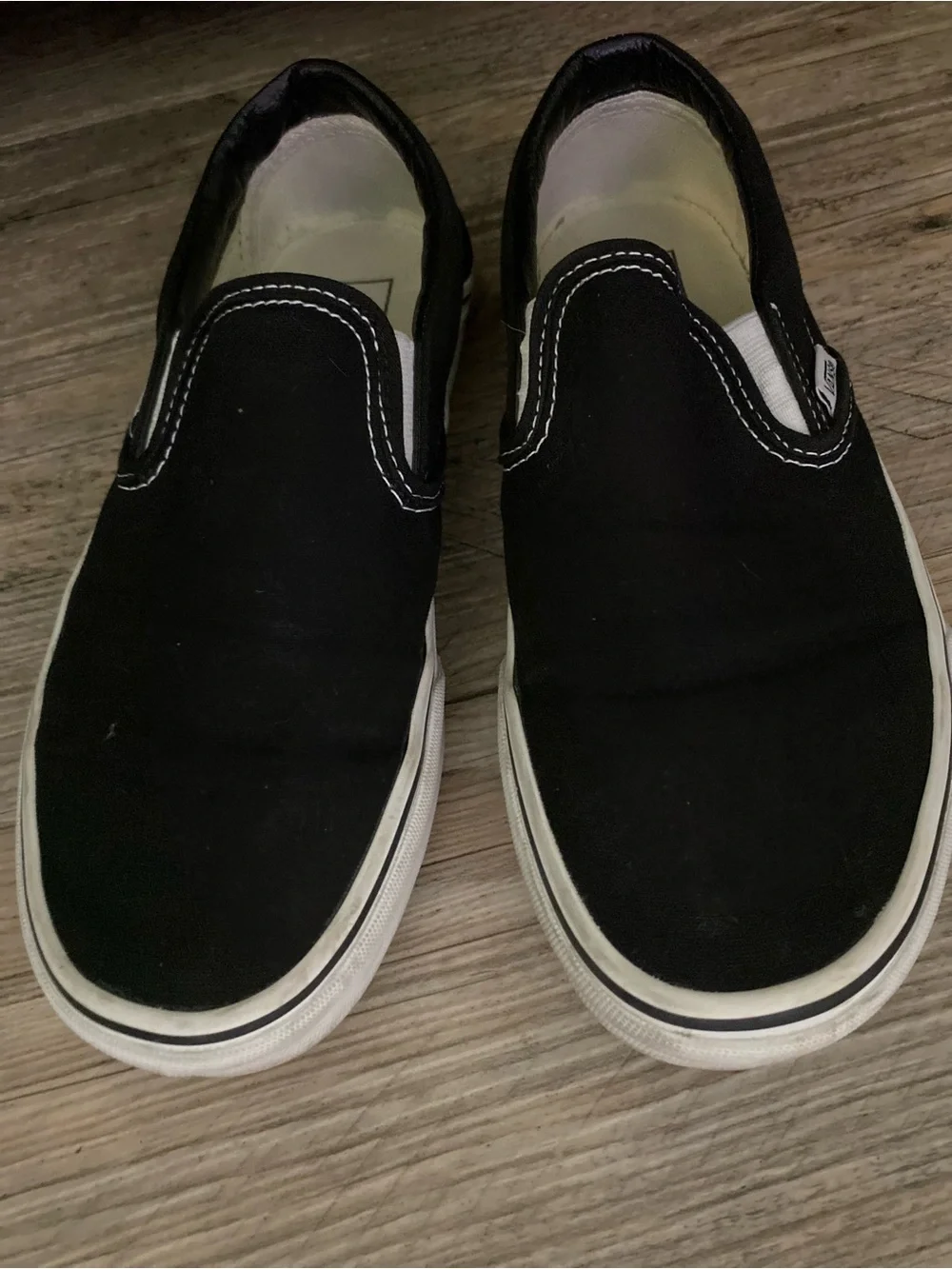 Vans Black Canvas Slip-On Loafers with White Trim